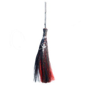 Black & Red Witch's Broom with Garnet Chips Stones & Dragon