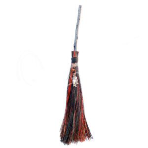 Black & Brown Witch's Broom with Tiger Eye Chips Stones & Owl