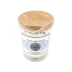 Lavender Soy Wax Candle Decorated with Amethyst Chips Stones for Healing 4"H X 3.25" Diameter
