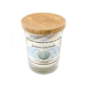 Frankincense Soy Wax Candle Decorated with Angelite Chips Stones for Guidance 4"H X 3.25" Diameter