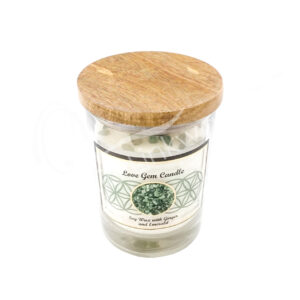 Ginger Soy Wax Candle Decorated with Emerald Chips Stones for Love 4"H X 3.25" Diameter