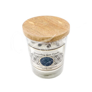 Sandalwood Soy Wax Candle Decorated with Hematite Chips Stones for Grounding 4"H X 3.25" Diameter