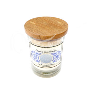 Patchouli Soy Wax Candle Decorated with Crystal Quartz Chips Stones for Clarity 4"H X 3.25" Diameter