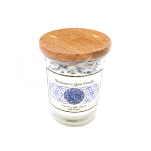 Myrrh Soy Wax Candle Decorated with Lapis Lazuli Chips Stones for Awareness 4"H X 3.25" Diameter