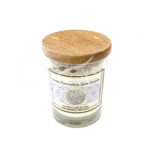 Jasmine Soy Wax Candle Decorated with Rainbow Moonstone Chips Stones for Divine Connection 4"H X 3.25" Diameter