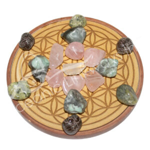 Wood Plaque & Stone for Love Crystal Grid with Flower of Life Design
