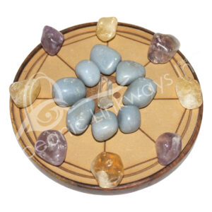 CRYSTAL GRID SET - WOOD PLAQUE & STONES FOR HOME BLESSINGS 6"DIA