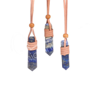 Lapis Lazuli Point Necklace Wrapped with natural leather (Pack of 3)