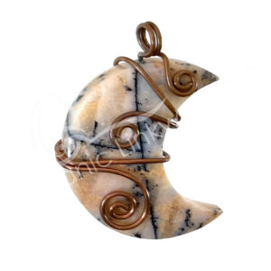 Dendritic Opal Moon Wire Wrap Pendant 1.5-1.75"