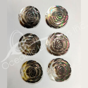 (CLOSE OUT) BEADS - MOTHER OF PEARL ROSE SHAPE (PK 6) 2.5"DIA