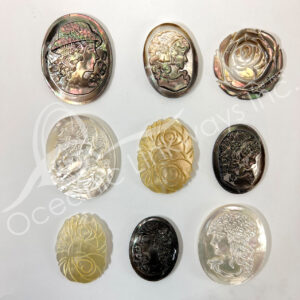 (CLOSE OUT) CABOCHON - MOTHER OF PEARL MIXED DESIGNS (SET OF 6) 1.5-2"