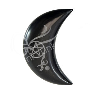 Polished Black Onyx with Pyrite Moon Engraved Pentacle and Moons