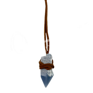 Angelite Point Wrapped with Leather Cord Necklace