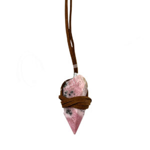 Rhodonite Point Wrapped with Leather Cord Necklace
