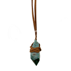 Chrysocolla Point Wrapped with Leather Cord Necklace