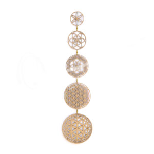 5 Flowers of Life Hanging with Gold Beads Wood Laser Cut