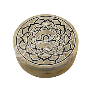 Wood Box with Lotus Engraved Crystal Grid