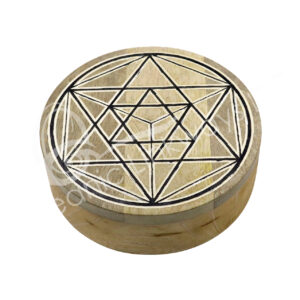 BOX - WOOD CRYSTAL GRID METATRON CUBE 2"H X 6"DIA.