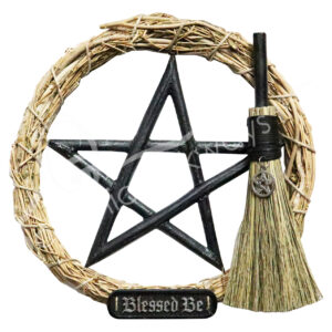 Pentacle Wreath with Mini Broom Wall Plaque