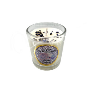 Myrrh Scented Votive Candles made of Soy Wax & Decorated with Lapis Lazuli Chips Stones for Awareness in a Pop Up Display 2.25-2.5"H X 2.25"Dia.