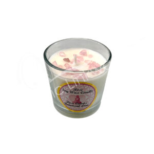 Rose Scented Votive Candle made of Soy Wax & Decorated with Rose Quartz Chips Stones for Universal Love in a Pop Up Display 2.25-2.5"H X 2.25"Dia.