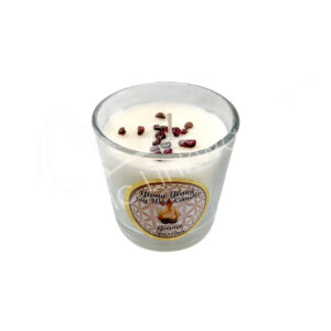 Ylang Ylang Scented Votive Candle made of Soy Wax & Decorated with Garnet Chips Stones for Passion in a Pop Up Display 2.25-2.5"H X 2.25"Dia.