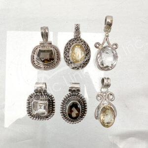 (CLOSE OUT) PENDANT - STERLING SILVER MIXED SMOKY QUARTZ, CITRINE & CRYSTAL QUARTZ 30-40 MM