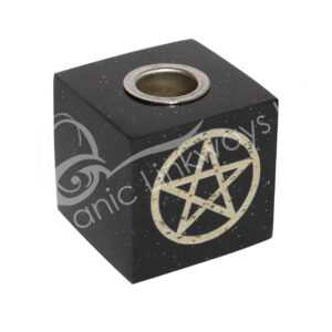 Black Onyx Cube-Shaped Mini Candle Holder with engraved Pentacle