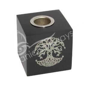 Black Onyx Cube-Shaped Mini Candle Holder with engraved Tree of Life