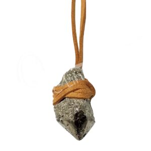 Pyrite Point Wrapped with Leather Cord Necklace