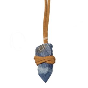 NECKLACE - POINT DUMORTIERITE WRAPPED WITH LEATHER CORD 16-17"L
