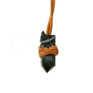 NECKLACE - POINT ONYX, BLACK WRAPPED WITH LEATHER CORD 15-16"L