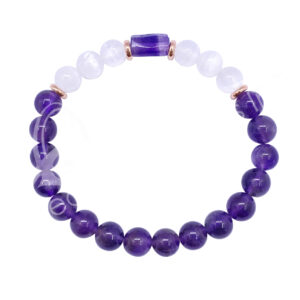 BRACELET - AMETHYST & SELENITE WITH CYLINDER AMETHYST (8-8.5 MM) 7.15-7.25"