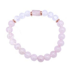 BRACELET - ROSE QUARTZ & SELENITE WITH CYLINDER ROSE QUARTZ (8-8.5 MM) 7.15-7.25"