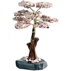 (CLOSE OUT) GEM TREE 4.75" - RHODONITE CHIPS WITH BLACK ONYX BASE
