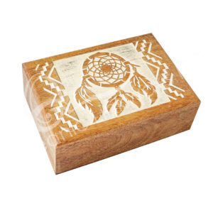 Mango Wood Box with Dreamcatcher Machine Carved 5" X 7"