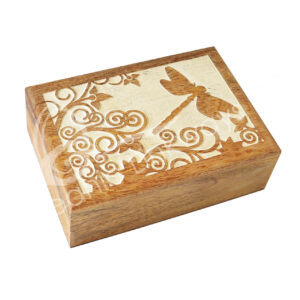 Mango Wood Box with Dragonfly Machine Carved 5" X 7"