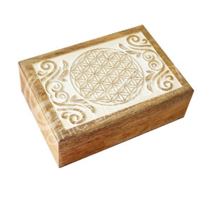 Mango Wood Box with Flower of Life Machine Carved 5" X 7"