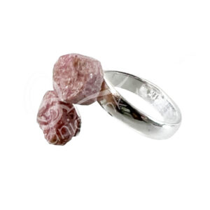 STERLING SILVER - RING, ADJUSTABLE NATURAL RHODONITE 20 MM DIA