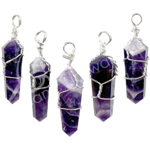 PENDANT - WIRE WRAP AMETHYST, CHEVRON (PK 5) 1.25-1.5"