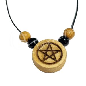 Pentacle Engraved with Black Tourmaline Palo Santo Disc Necklace