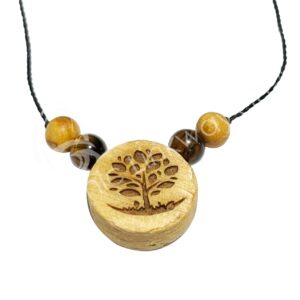 Tree of Life Engraved with Tiger Eye Palo Santo Disc Necklace