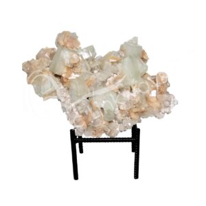 (CLOSE OUT) SPECIMEN - APOPHYLLITE & STILBITE ON MATRIX WITH METAL STAND 2 X 3 X 2.75"