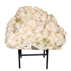 (CLOSE OUT) SPECIMEN - STILBITE, PEACH WITH GREEN CUT POINT APOPHYLLITE ON METAL STAND 15 X 19"