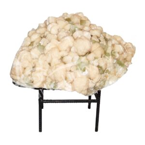 (CLOSE OUT) SPECIMEN - STILBITE, PEACH WITH GREEN CUT POINT APOPHYLLITE ON METAL STAND 12 X 18"