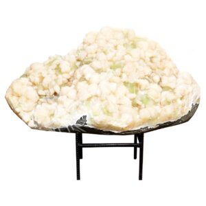 (CLOSE OUT) SPECIMEN - STILBITE, PEACH WITH GREEN CUT POINT APOPHYLLITE ON METAL STAND 15 X 26"