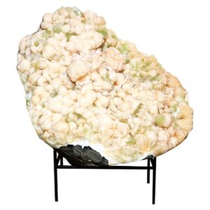 (CLOSE OUT) SPECIMEN - STILBITE, PEACH WITH GREEN CUT POINT APOPHYLLITE ON METAL STAND 23 X 25"