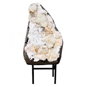 (CLOSE OUT) SPECIMEN - APOPHYLLITE & STILBITE, MIXED COLORS ON METAL STAND 18 X 11"