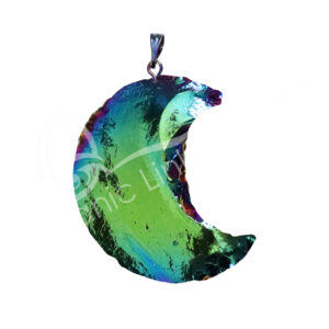Agate with Rainbow Plating Moon Pendant