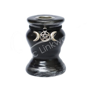Black Ceramic Mini Candle Holder with Triple Moon & Pentacle